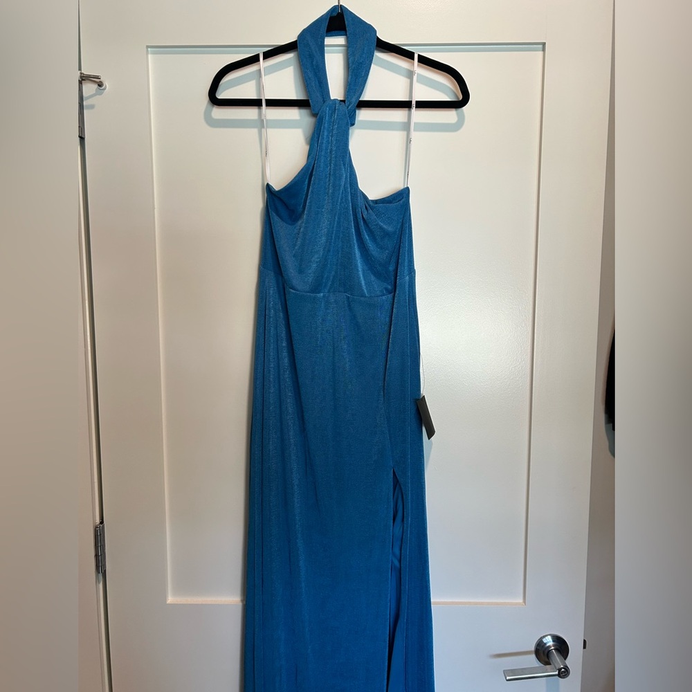 Lulus Maxi Elegant Blue Halter Dress